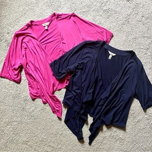 Soma‎ Set Of 2 Shrug Cardigan Cropped Pink Blue Womens L  Stretch Drape Front